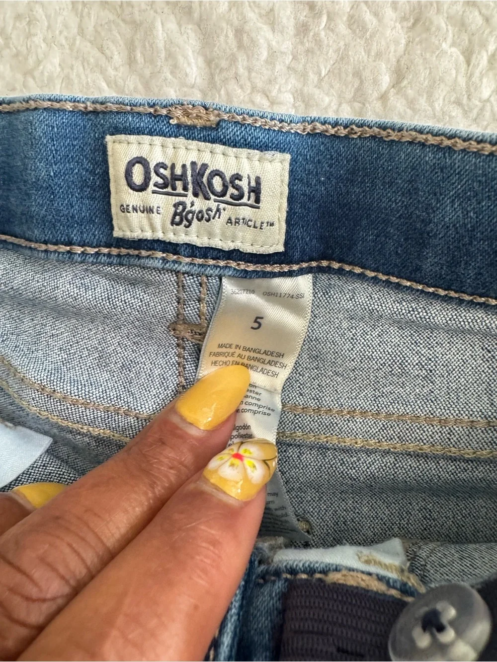 OshKosh B'gosh Blue Denim Jeans with Rainbow Heart & Yellow Smile Patches
